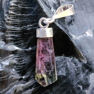 RARE Watermelon Tourmaline Rubellite gemstone silver shard pendant necklace #048